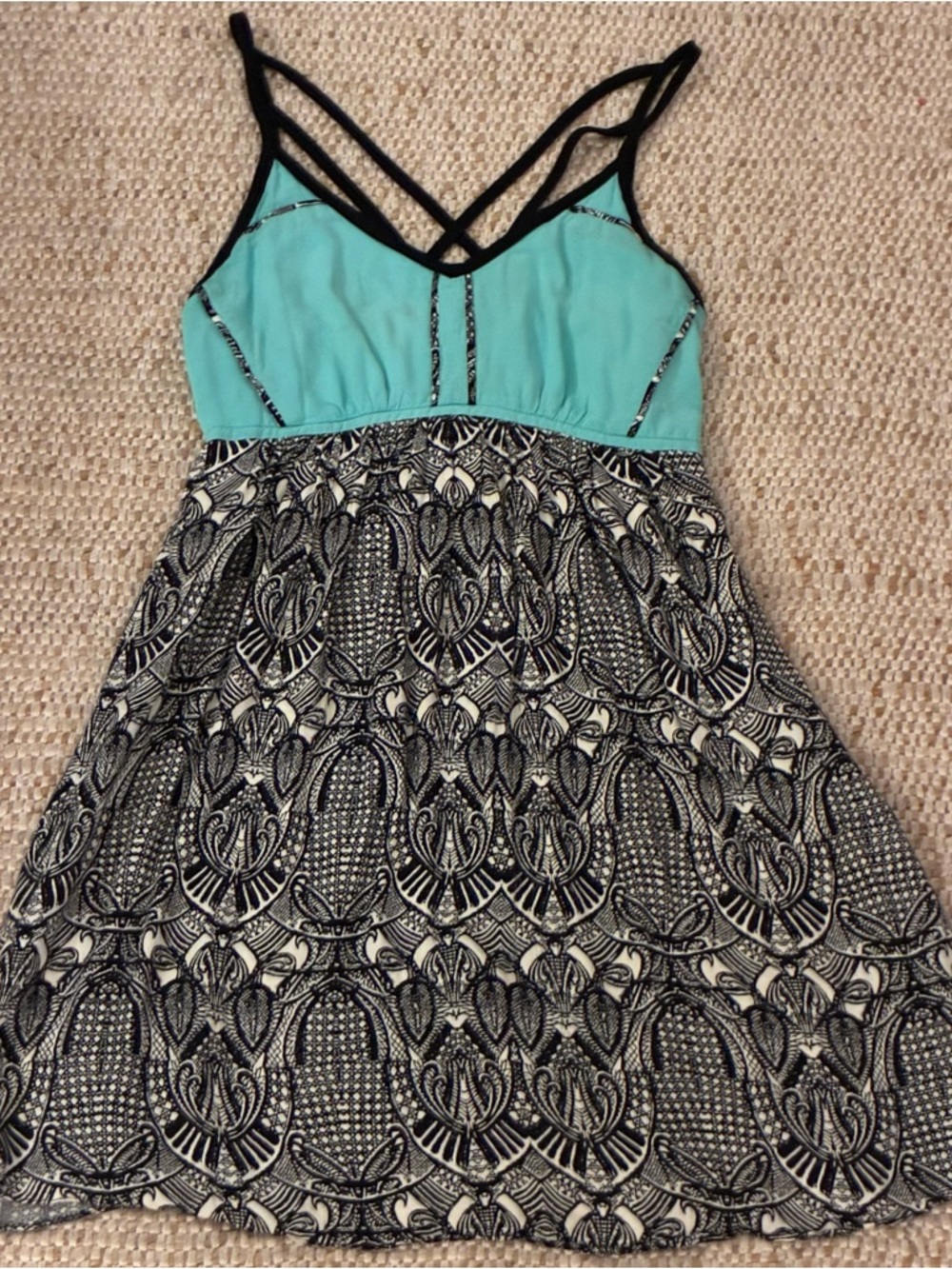 Gentle Fawn Teal Black White Dress Strappy Boho Summer Small